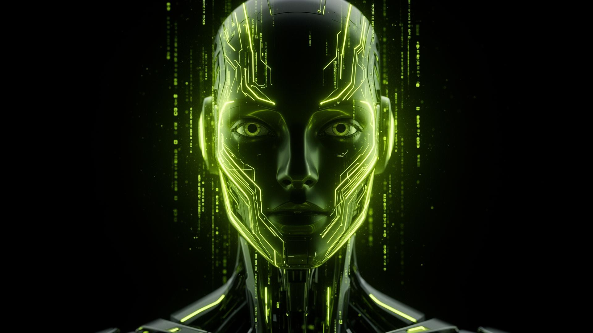 Futuristic AI humanoid with glowing neural circuitry