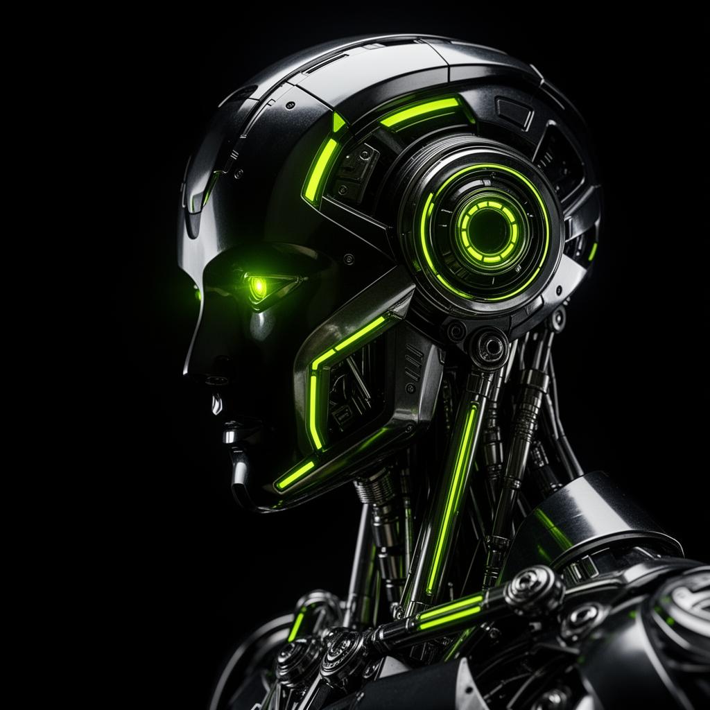 Futuristic humanoid robot with glowing green accents